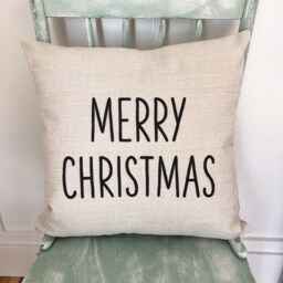 Merry Christmas Linen Pillow Cover - Rustic Farmhouse Decor - thumbnail 2