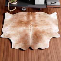 Extra Large Brown & White Cowhide Rug Hair-On Leather Area Rug - 67x62 Inches - thumbnail 3