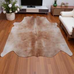 Extra Large Brown & White Cowhide Rug Hair-On Leather Area Rug - 67x62 Inches - thumbnail 2
