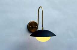 Mid-Century Modern Raw Brass Wall Sconce Lamp Handmade Curved Disk Shade Light
