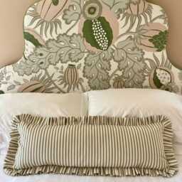 Green Ticking Ruffled Lumbar Cushion Cover, Striped Frilled Bolster Pillow - thumbnail 4