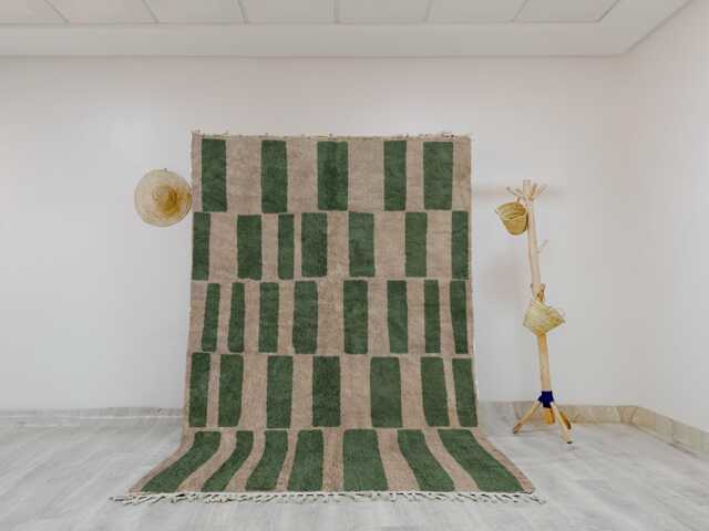 Modern Moroccan Rug - Olive Green & Creamy Handmade Wool Shag Area Rug, Beni Ourain Inspired Carpet - image 1