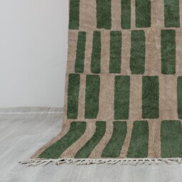 Modern Moroccan Rug - Olive Green & Creamy Handmade Wool Shag Area Rug, Beni Ourain Inspired Carpet - thumbnail 3