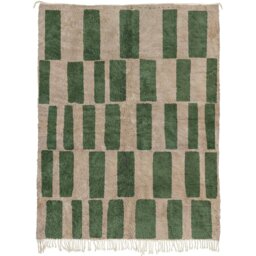 Modern Moroccan Rug - Olive Green & Creamy Handmade Wool Shag Area Rug, Beni Ourain Inspired Carpet - thumbnail 2