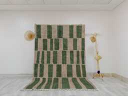 Modern Moroccan Rug - Olive Green & Creamy Handmade Wool Shag Area Rug, Beni Ourain Inspired Carpet - thumbnail 1