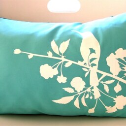 Mint Blossom Bird Pillow Teal Cotton Rectangle Throw Pillow - 12x18 - thumbnail 2