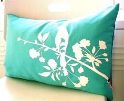 Mint Blossom Bird Pillow Teal Cotton Rectangle Throw Pillow - 12x18 - thumbnail 1