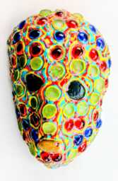 Mask/Wall Art Sculpture By A. Saldivar - One Of A Kind, Yellow, Blue, Red - thumbnail 1