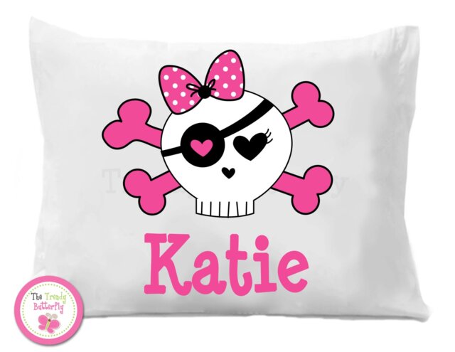 Girls Polka Dot Pirate Skull Personalized Pillow Case - image 1