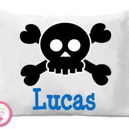 Girls Polka Dot Pirate Skull Personalized Pillow Case - thumbnail 2