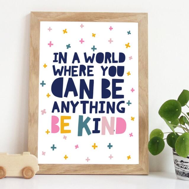 Girls Nursery Prints, in A World Where You Can Be Anything Kind Print, Be Kind Poster, Bedroom Pink Wall Art - image 1