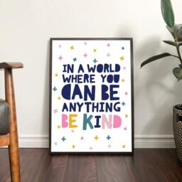 Girls Nursery Prints, in A World Where You Can Be Anything Kind Print, Be Kind Poster, Bedroom Pink Wall Art - thumbnail 3