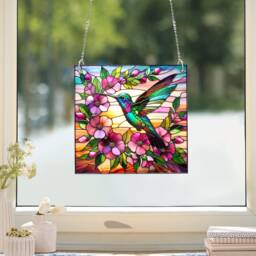 Hummingbird & Flowers Acrylic Window Hanging Bird Lover Gift - thumbnail 2