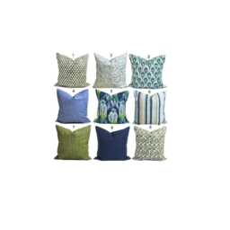 Blue Throw Pillows, Pillow Cover, Green Covers For 20x20, 18x18, 16x16 Inserts, All Sizes Incl Euro Shams & Lumbars - thumbnail 1
