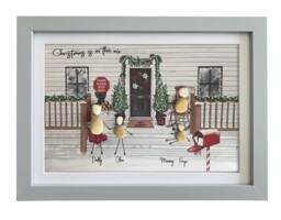 Personalised Pebble Art Family Christmas Holiday Porch Scene. Customised Print Framed Stone. Perfect Gift Mum Dad House Warming Home