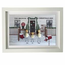 Personalised Pebble Art Family Christmas Holiday Porch Scene. Customised Print Framed Stone. Perfect Gift Mum Dad House Warming Home - thumbnail 3