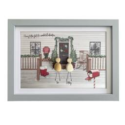 Personalised Pebble Art Family Christmas Holiday Porch Scene. Customised Print Framed Stone. Perfect Gift Mum Dad House Warming Home - thumbnail 2