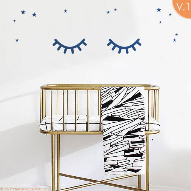 Sleepy Eyes Wall Decal With Stars Baby Nursery Decor - image 1