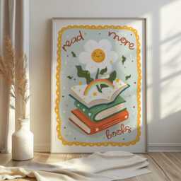 Read More Books Print, Flower Girls Bedroom Decor, Inspirational Illustration, Cute Daisy Print - thumbnail 2