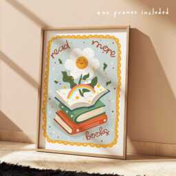 Read More Books Print, Flower Girls Bedroom Decor, Inspirational Illustration, Cute Daisy Print - thumbnail 1