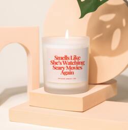 Watching Scary Movies, Horror Movie, Funny Fall Candles, Spooky Season Gift, Halloween Gift For Her, 90's Movie - thumbnail 1