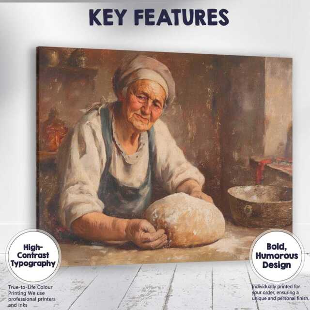 Smiling Elderly Baker Rustic Kitchen Fresh Bread Loaf Canvas Wall Art Print Decor Picture Ready To Hang - image 1