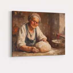 Smiling Elderly Baker Rustic Kitchen Fresh Bread Loaf Canvas Wall Art Print Decor Picture Ready To Hang - thumbnail 4