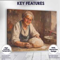 Smiling Elderly Baker Rustic Kitchen Fresh Bread Loaf Canvas Wall Art Print Decor Picture Ready To Hang - thumbnail 1
