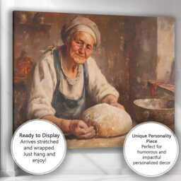 Smiling Elderly Baker Rustic Kitchen Fresh Bread Loaf Canvas Wall Art Print Decor Picture Ready To Hang - thumbnail 3