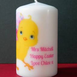 Personalised Happy Easter Candle With Chick Image - Wife Girlfriend Husband Boyfriend Friend Teacher Gift - thumbnail 3