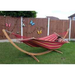 Outdoor Swing Hammock With Wooden Stand, Garden Patio Hanging Bed-Red - thumbnail 2