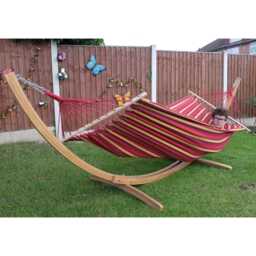 Outdoor Swing Hammock With Wooden Stand, Garden Patio Hanging Bed-Red - thumbnail 1