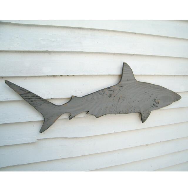 Wood Shark Sign Medium Wall Art Mako Beach House Decor Nautical Wooden Fish Indoor Outdoor - image 1