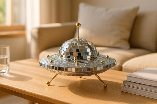 Disco Ufo Sculpture - Retro Mirror Spaceship For Cosmic Decor Lovers - image 1