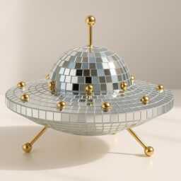 Disco Ufo Sculpture - Retro Mirror Spaceship For Cosmic Decor Lovers - thumbnail 2