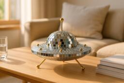Disco Ufo Sculpture - Retro Mirror Spaceship For Cosmic Decor Lovers - thumbnail 1