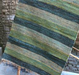 Handmade Jute Hemp Rug, Multicolor Dhurrie, 4'x6' - thumbnail 1
