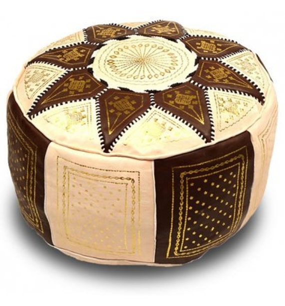 "Hand Made Moroccan Leather Poufs Hassock Ottoman Footstool Poof Pouffe -""Brown"