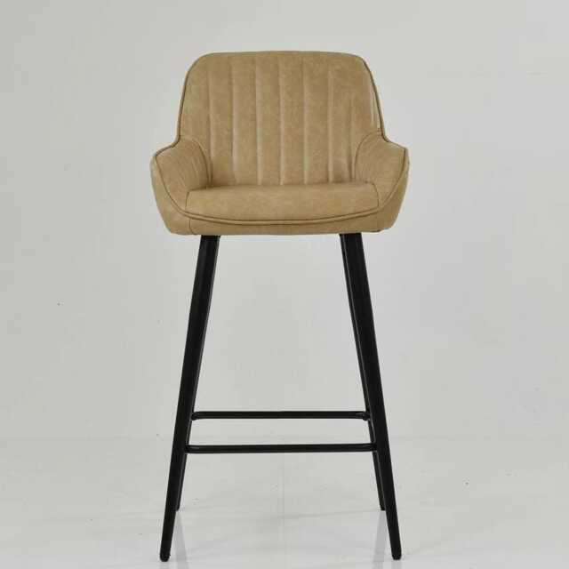 Cream Faux Leather Bar Stool With Backrest - Breakfast & Kitchen Stool, Industrial Vintage Black Base - image 1