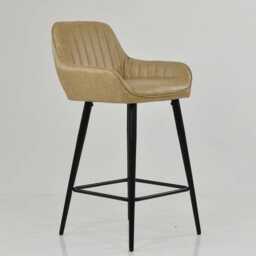 Cream Faux Leather Bar Stool With Backrest - Breakfast & Kitchen Stool, Industrial Vintage Black Base - thumbnail 2