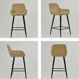 Cream Faux Leather Bar Stool With Backrest - Breakfast & Kitchen Stool, Industrial Vintage Black Base - thumbnail 4