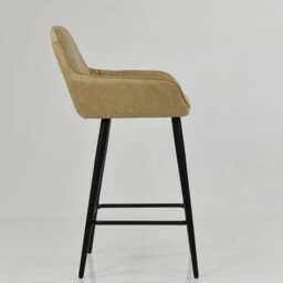 Cream Faux Leather Bar Stool With Backrest - Breakfast & Kitchen Stool, Industrial Vintage Black Base - thumbnail 3