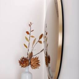 Handcrafted Bronze Convex Wall Mirror Brushed Brass Frame, Space Age Decor - thumbnail 3