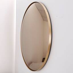 Handcrafted Bronze Convex Wall Mirror Brushed Brass Frame, Space Age Decor - thumbnail 2