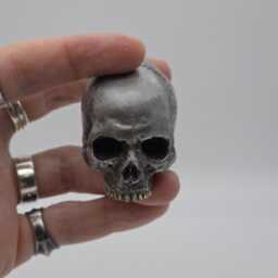 Dirty Silver Effect Solid Tiny Human Half Skull Ornament. Small Replica Plaster Of Paris Skull - thumbnail 3