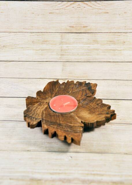 Wooden Candlestick, Natural Wooden Candleholder, Leaf, Home Decor, Room Decorative Tea Candles - image 1