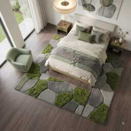 Hand Tufted Moss Rug, 8x10 Green Grass Sculpted Organic Stone Path Luxury Area Carpet Mid Century Rug Custom Wool Bedroom - thumbnail 4