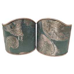 Pair Of Clip-On Shield Shades Jade Green & Gold Silk Brocade Rubelli Fabric Barbarigo Pattern Mini Lampshade - Made in Italy - thumbnail 2