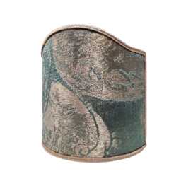 Pair Of Clip-On Shield Shades Jade Green & Gold Silk Brocade Rubelli Fabric Barbarigo Pattern Mini Lampshade - Made in Italy - thumbnail 4