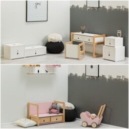 Montessori Bench With Drawers Kids Playroom Furniture - thumbnail 2